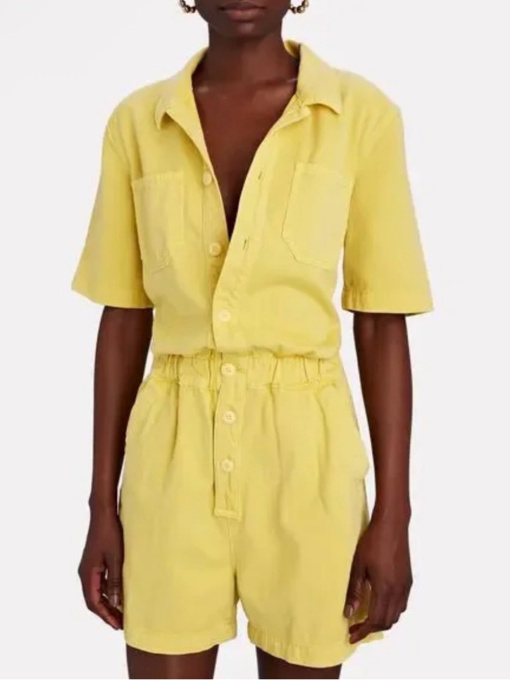 MOTHER Yellow Short-Sleeve Button Romper